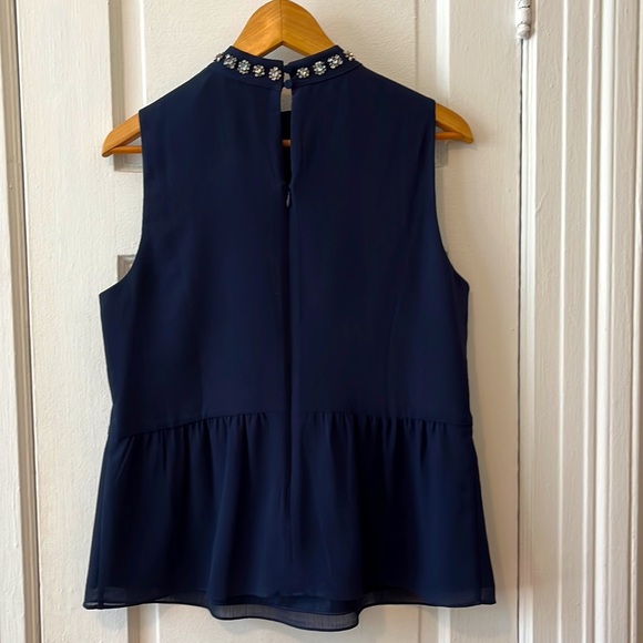 J.Crew NWT Navy Blue jeweled neck peplum top - Picture 4 of 6
